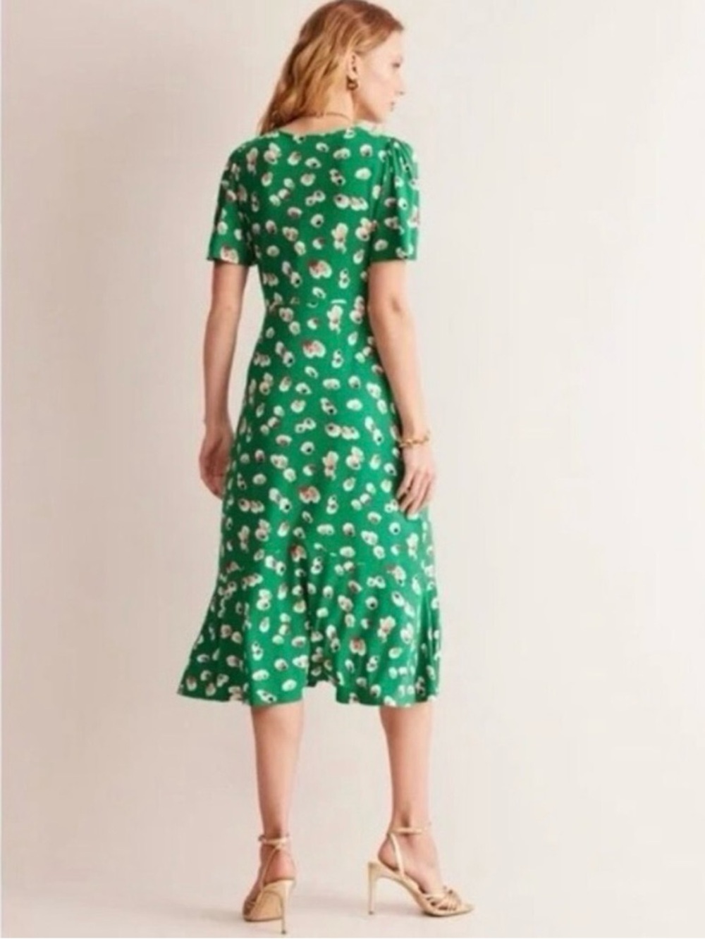 BODEN Midi Dress Ava Jersey Short Sleeve Floral Green 6P Petite - Picture 3 of 7